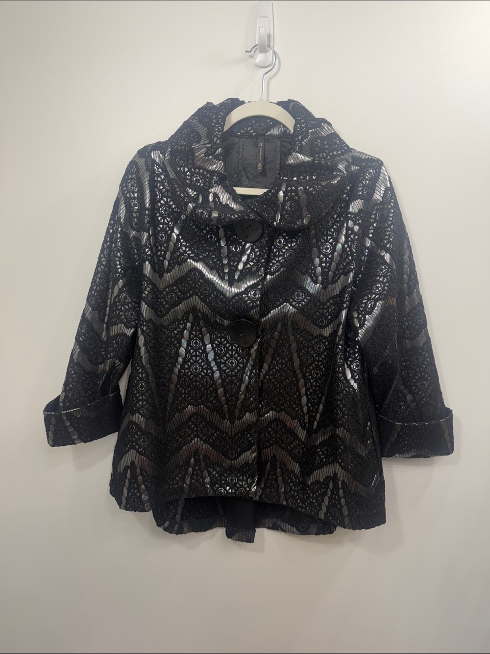IC By Connie K Black Silver 3/4 sleeves jacket with pockets size medium